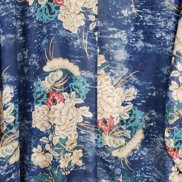 Olrain Size M Open Front Lightweight Duster Top Blue Oceanic Asian Print NWT - Picture 7 of 7